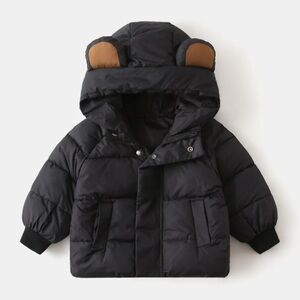 Adorable Black Puffer Jacket with Bear Ears
